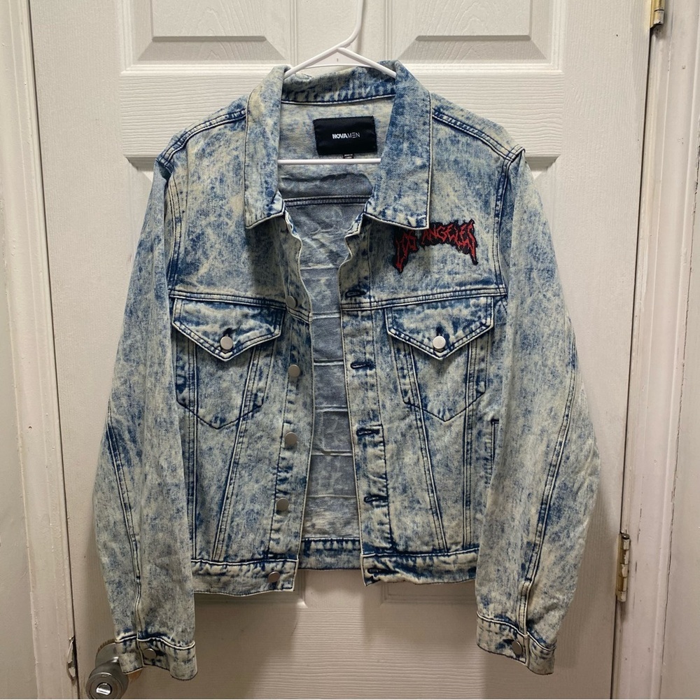 Nova men patchwork acid wash jean jacket